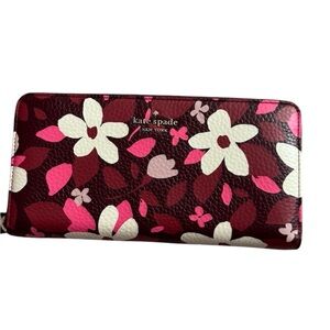 Kate Spade Jackson Forest Floral Continental Long Wallet Kate Spade Red and Pink